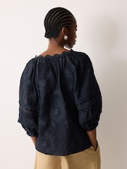 Jigsaw Blue Textured Jacquard Top - Image 4 of 5