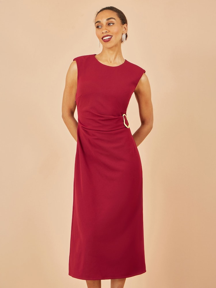 Yumi Red Buckle Detail Ruched Dress - Image 1 of 5 Yumi Red Buckle Detail Ruched Dress - Image 1 of 5