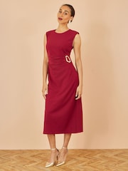 Yumi Red Buckle Detail Ruched Dress - Image 2 of 5