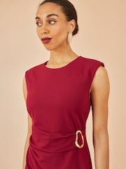 Yumi Red Buckle Detail Ruched Dress - Image 3 of 5