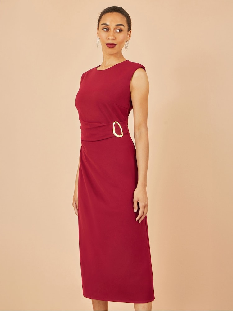 Yumi Red Buckle Detail Ruched Dress - Image 5 of 5