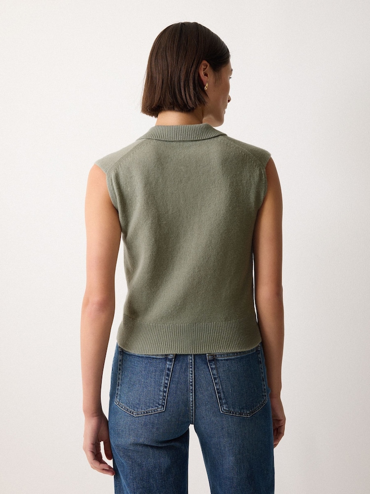 Jigsaw Green Wool Cashmere Blend Collar Top - Image 2 of 2 Jigsaw Green Wool Cashmere Blend Collar Top - Image 2 of 2