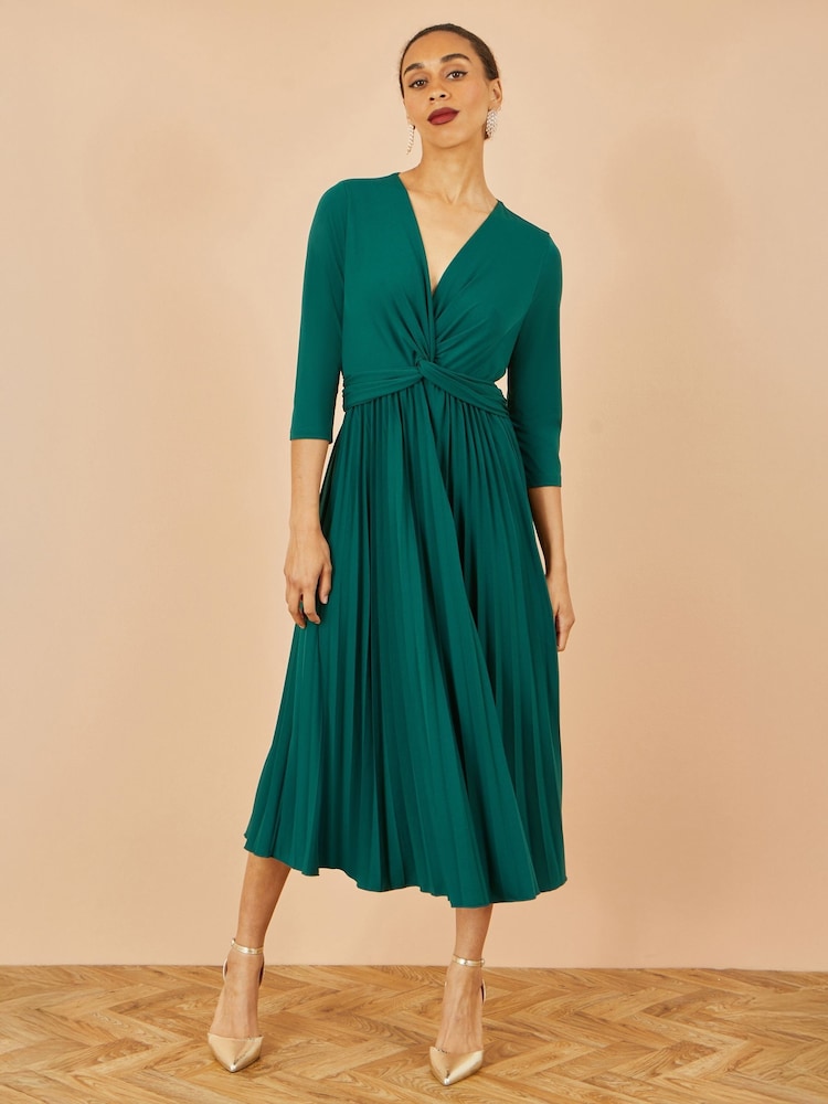 Yumi Green Jersey Knot Waist Pleated Midi Dress - Image 2 of 5