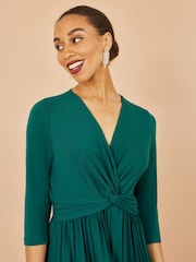 Yumi Green Jersey Knot Waist Pleated Midi Dress - Image 3 of 5