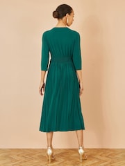 Yumi Green Jersey Knot Waist Pleated Midi Dress - Image 4 of 5