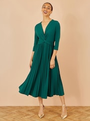 Yumi Green Jersey Knot Waist Pleated Midi Dress - Image 5 of 5