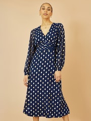 Yumi Blue Foil Print Midi Dress - Image 1 of 5