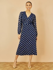 Yumi Blue Foil Print Midi Dress - Image 2 of 5