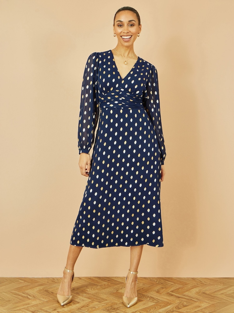 Yumi Blue Foil Print Midi Dress - Image 2 of 5