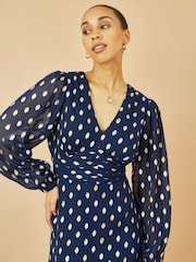 Yumi Blue Foil Print Midi Dress - Image 3 of 5
