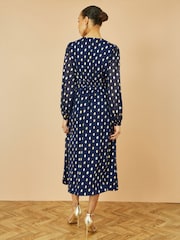 Yumi Blue Foil Print Midi Dress - Image 4 of 5