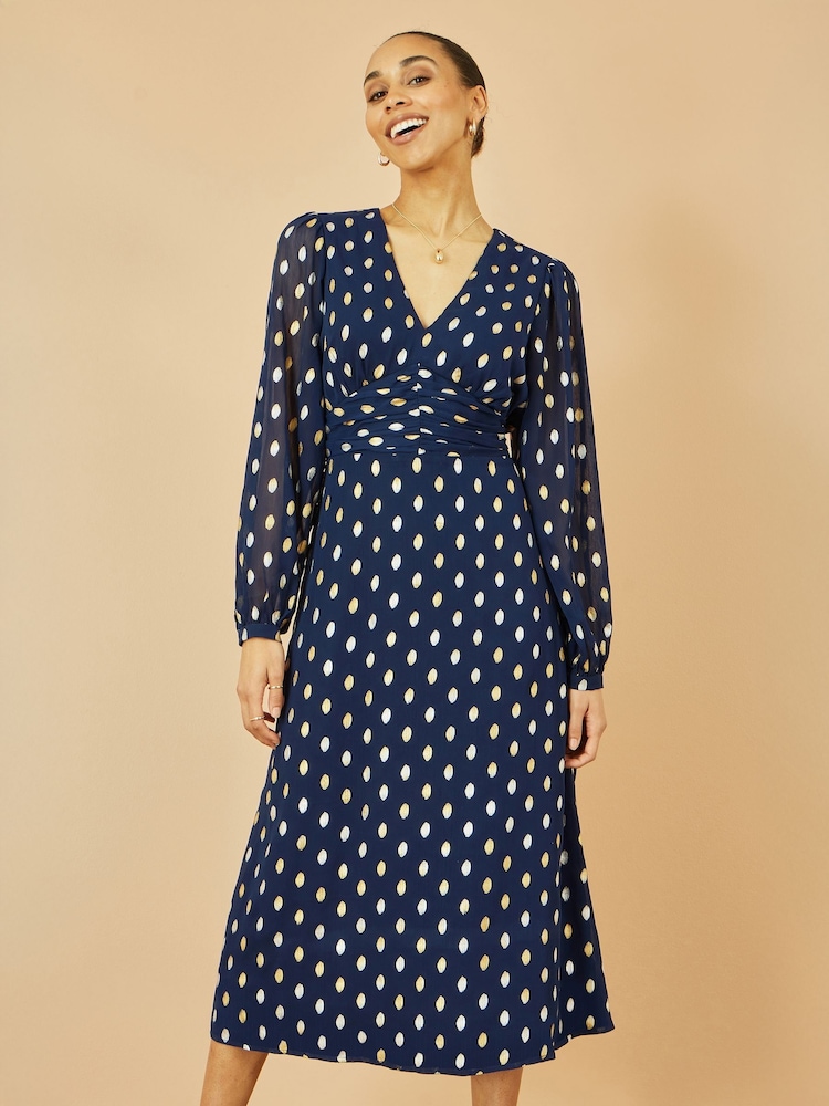 Yumi Blue Foil Print Midi Dress - Image 5 of 5