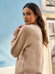 Yumi Natural Relaxed Floral Embroidered V-Neck Knitted Jumper - Image 5 of 5