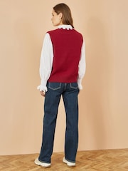 Yumi Red Knitted Flower Sleeveless Jumper Vest - Image 3 of 5