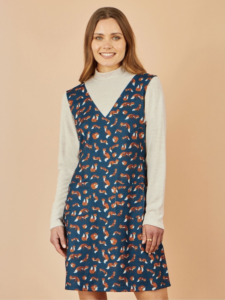 Yumi Blue Fox Long Sleeve Layered Tunic Dress With Front Pocket - Image 1 of 4
