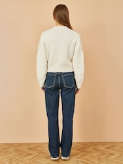 Yumi Cream Flower Embroidered Chunky Knit Cardigan - Image 4 of 4