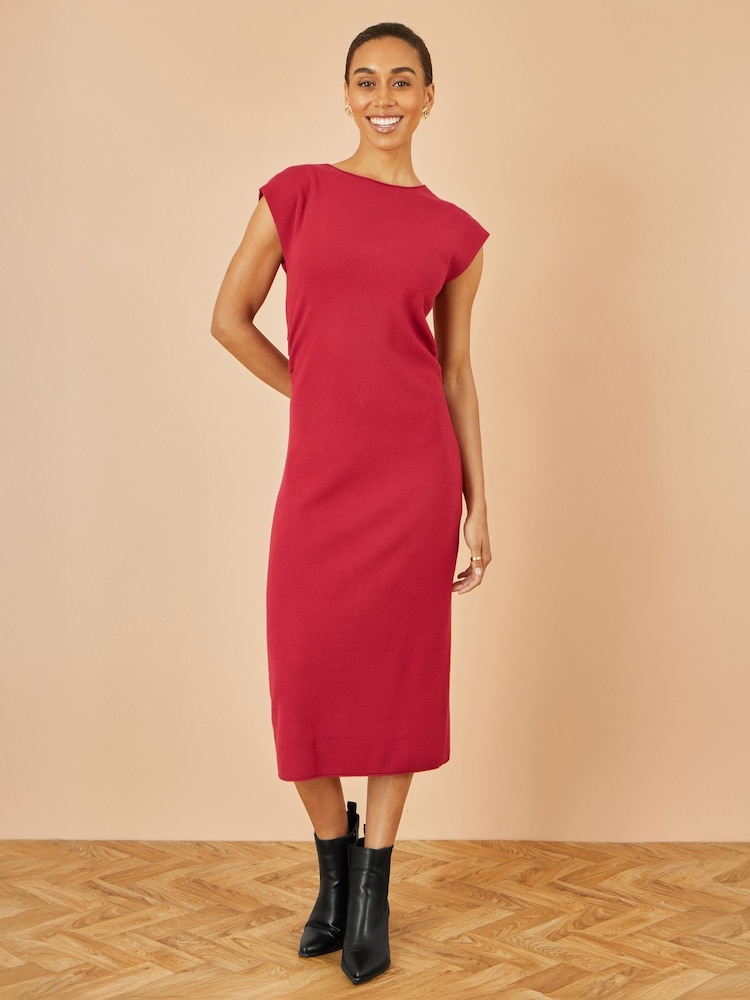 Yumi Red Knitted Ruched Midi Dress - Image 1 of 4