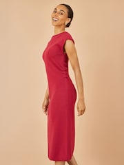 Yumi Red Knitted Ruched Midi Dress - Image 2 of 4