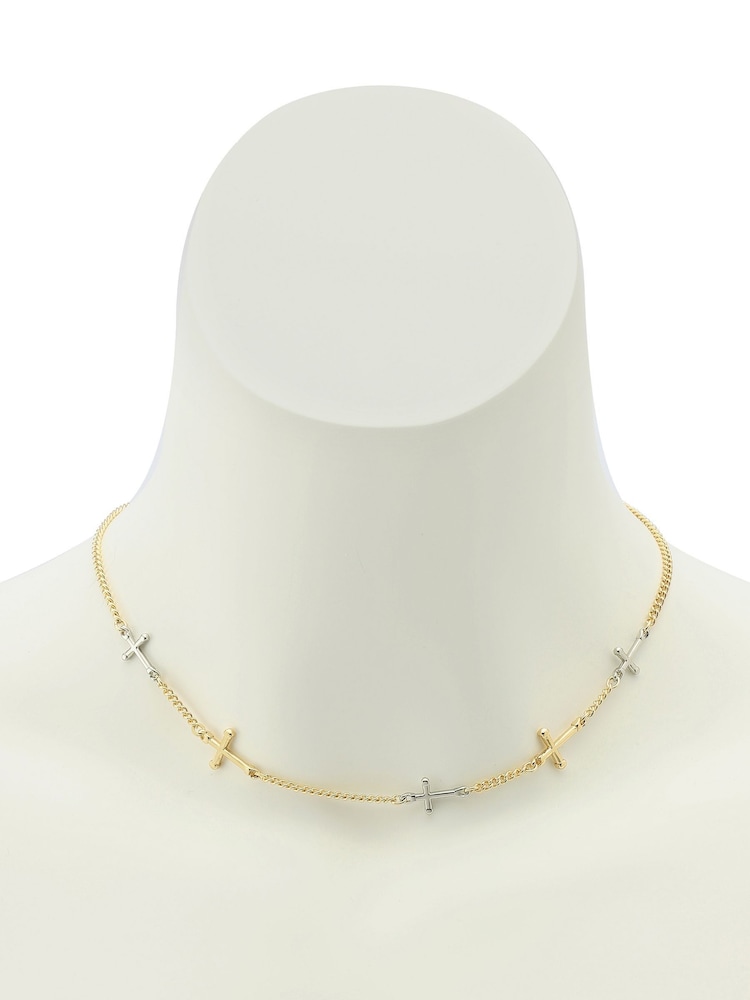 AllSaints Gold Tone Cross Station Necklace - Image 5 of 5 AllSaints Gold Tone Cross Station Necklace - Image 5 of 5
