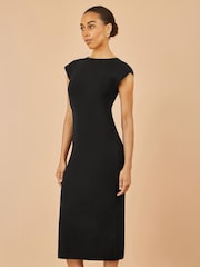 Yumi Black Knitted Ruched Midi Dress - Image 1 of 4