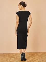 Yumi Black Knitted Ruched Midi Dress - Image 4 of 4