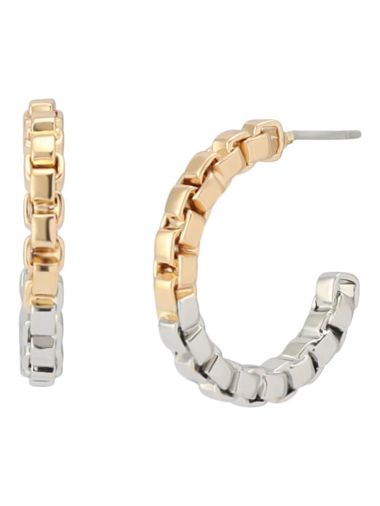AllSaints Gold Tone Box Chain Hoop Earrings - Image 1 of 4