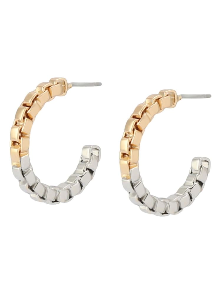 AllSaints Gold Tone Box Chain Hoop Earrings - Image 2 of 4
