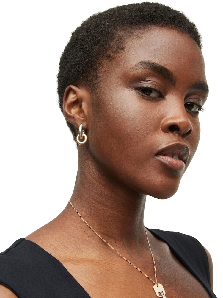 AllSaints Gold Tone Double Ring Huggies Earrings - Image 5 of 5 AllSaints Gold Tone Double Ring Huggies Earrings - Image 5 of 5