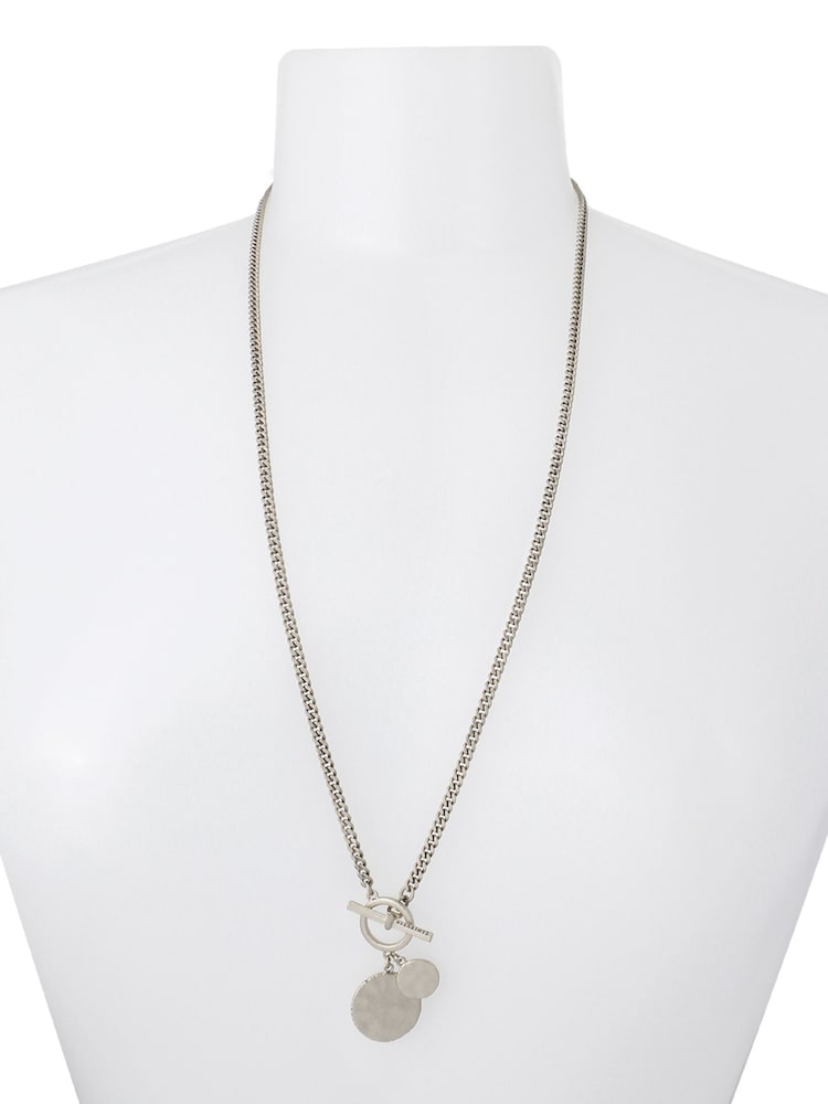 AllSaints Silver Tone Disc Pendant Necklace - Image 4 of 4