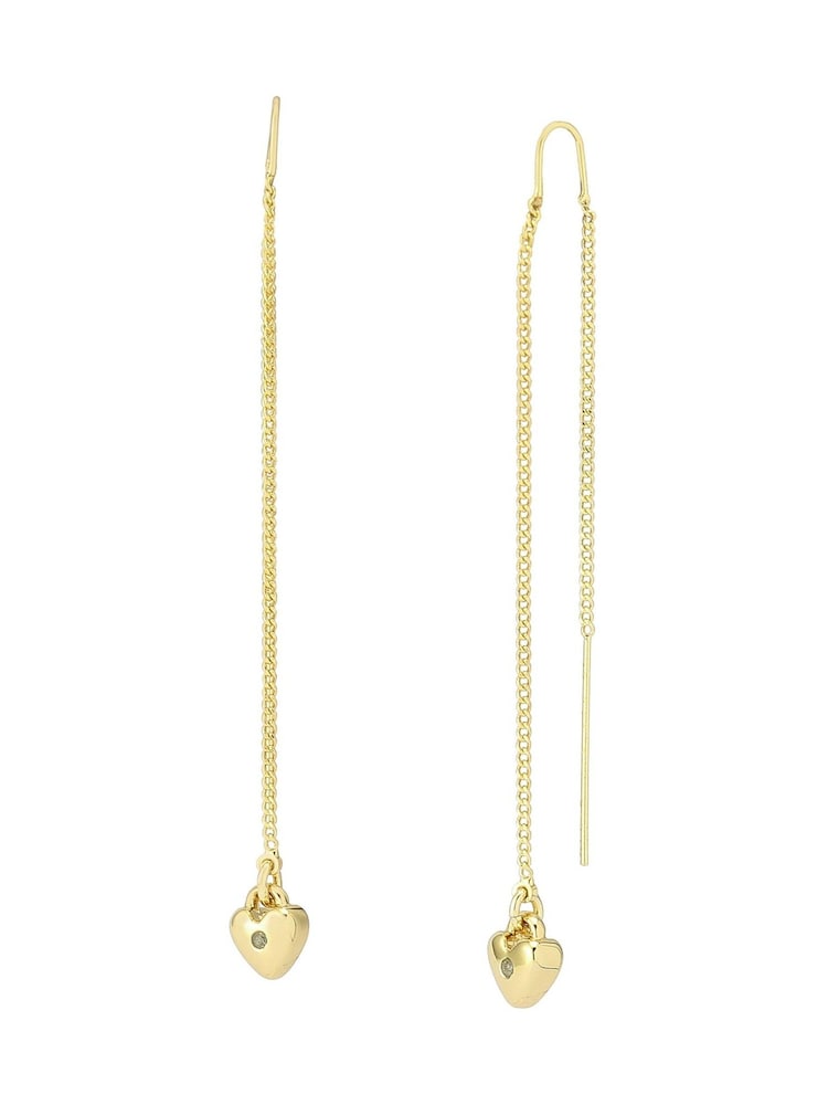 AllSaints Gold Tone Heart Threader Earrings - Image 1 of 4 AllSaints Gold Tone Heart Threader Earrings - Image 1 of 4