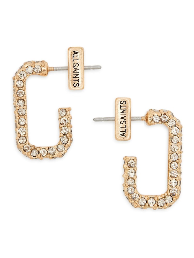 AllSaints Gold Tone Lori Pavé Huggie Earrings - Image 1 of 4 AllSaints Gold Tone Lori Pavé Huggie Earrings - Image 1 of 4