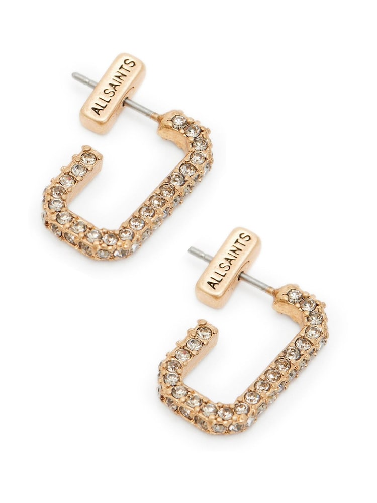 AllSaints Gold Tone Lori Pavé Huggie Earrings - Image 2 of 4