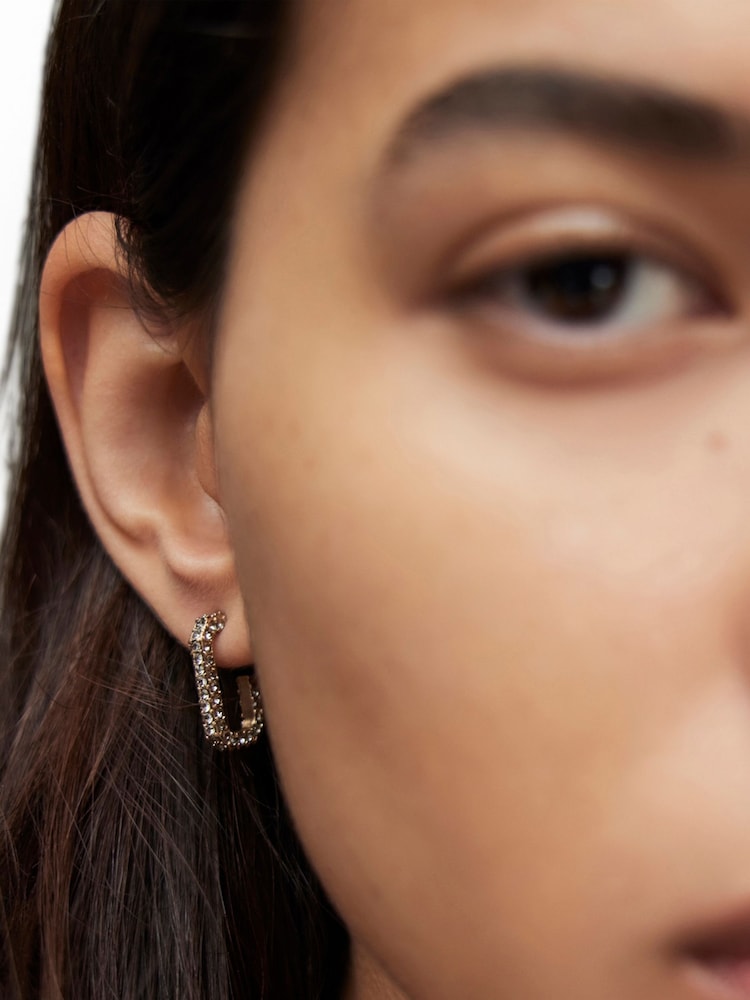 AllSaints Gold Tone Lori Pavé Huggie Earrings - Image 4 of 4 AllSaints Gold Tone Lori Pavé Huggie Earrings - Image 4 of 4