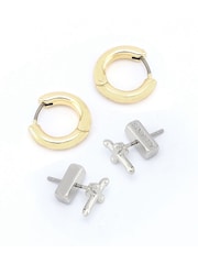 AllSaints Gold Tone Cross & Huggie Hoop Duo Earrings Set - Image 3 of 4