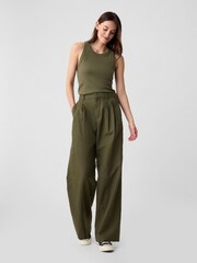 Gap Khaki Green Ribbed Racer High Neck Vest Top - Image 3 of 4