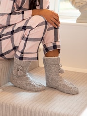 Pour Moi Grey Cosy Cable Knit Lined Slippers Socks - Image 1 of 3