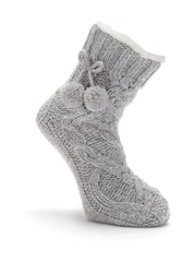 Pour Moi Grey Cosy Cable Knit Lined Slippers Socks - Image 2 of 3