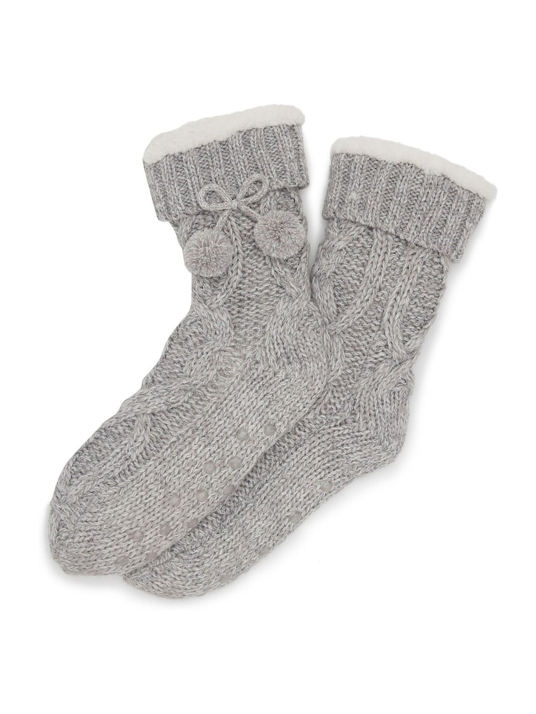 Pour Moi Grey Cosy Cable Knit Lined Slippers Socks - Image 3 of 3