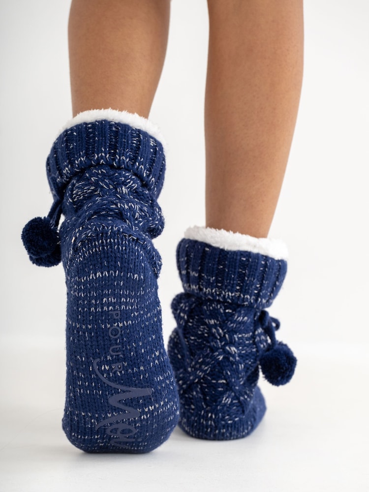 Pour Moi Blue Cosy Cable Knit Lined Slippers Socks - Image 1 of 4