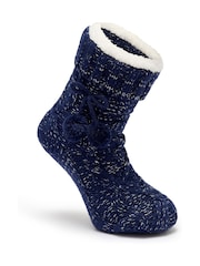 Pour Moi Blue Cosy Cable Knit Lined Slippers Socks - Image 3 of 4