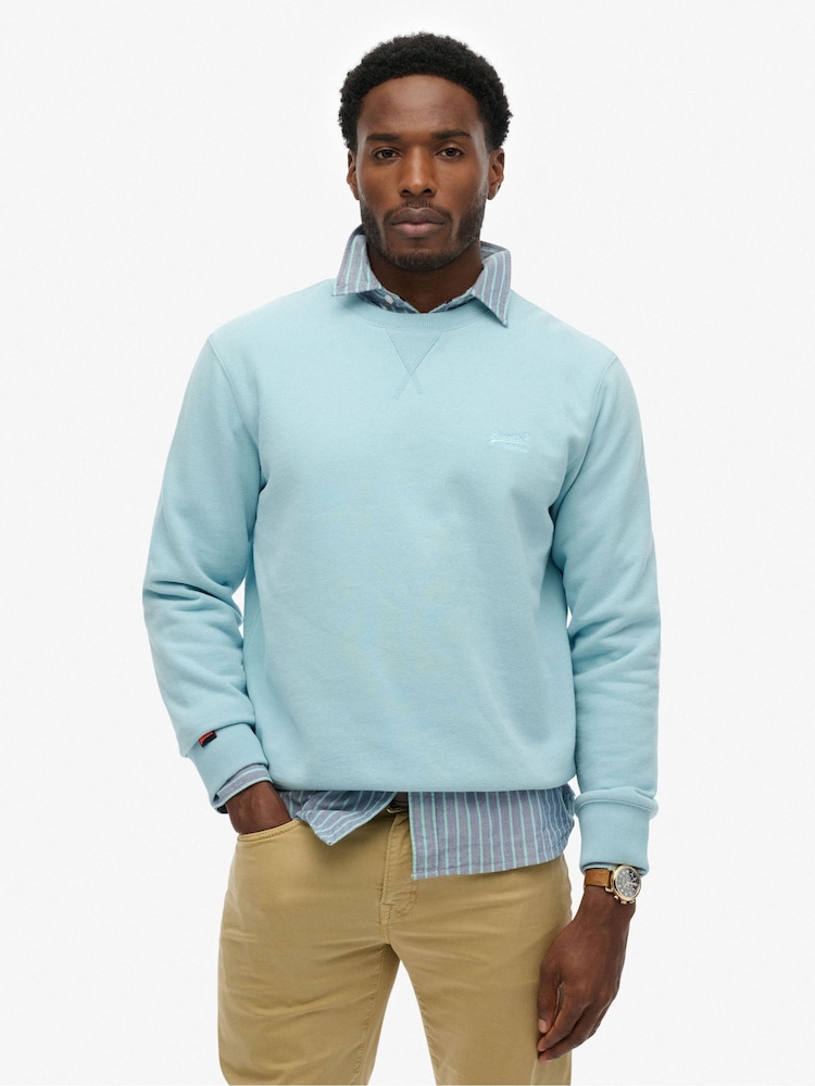 Superdry Turquoise Blue Essential Logo Crew Neck Sweatshirt - Image 1 of 6