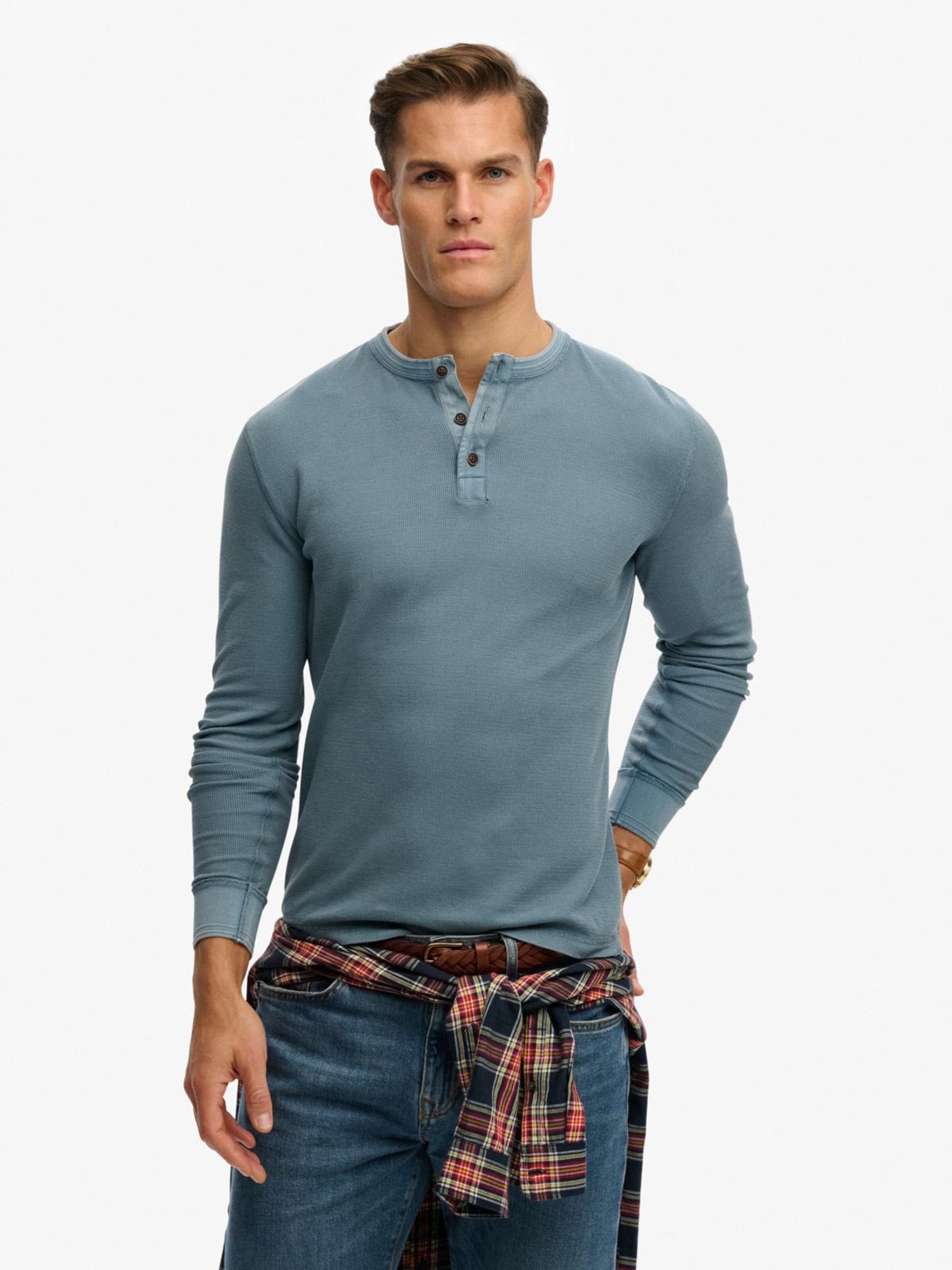 Buy Superdry Blue Low Textured Grandad Top from the Next UK online