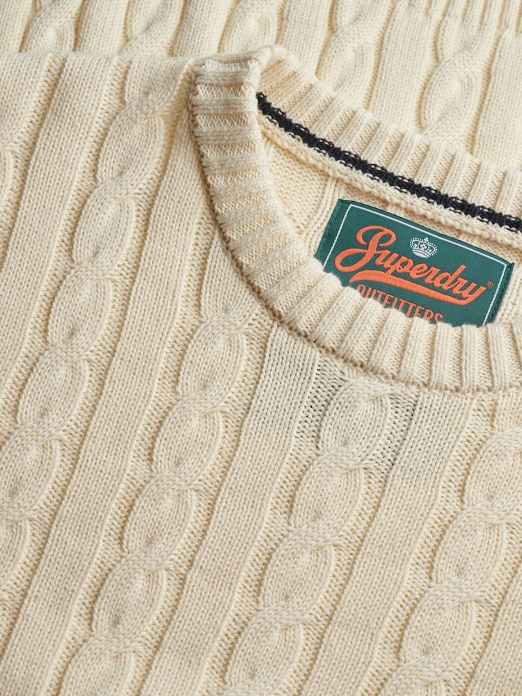 Superdry Cream Cotton Cable Knit Crew Jumper - Image 6 of 6