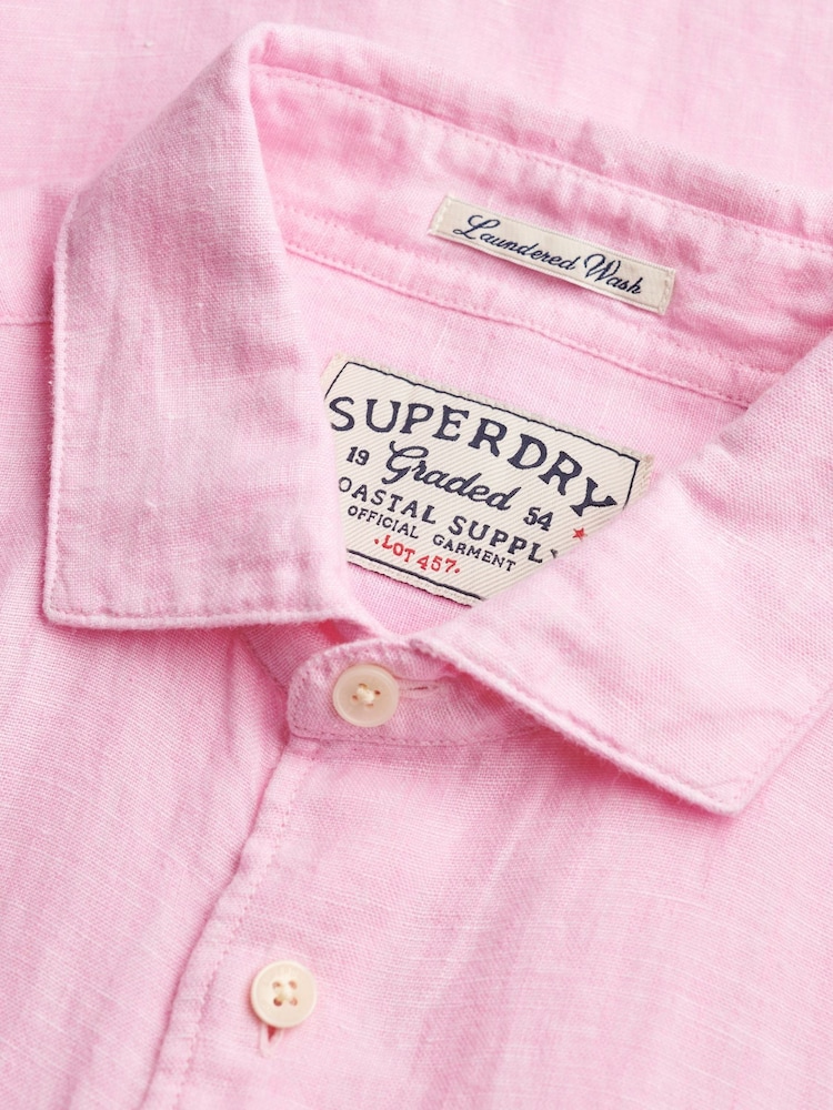 Superdry Pink Riviera Long Sleeve Linen Shirt - Image 5 of 5 Superdry Pink Riviera Long Sleeve Linen Shirt - Image 5 of 5