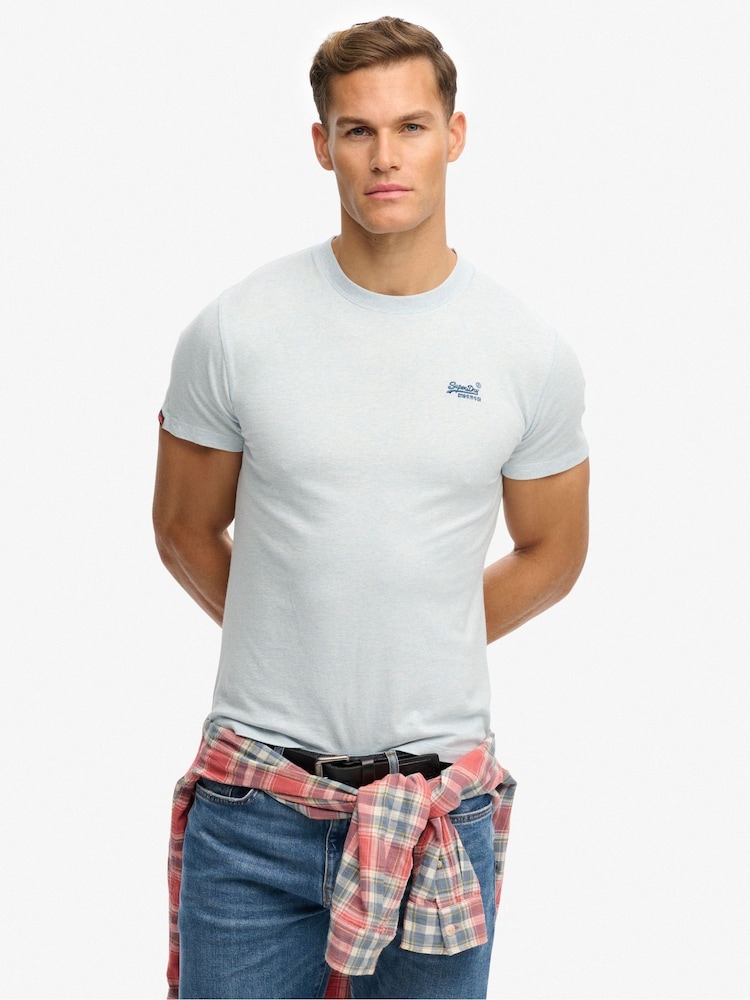 Superdry Light Blue Marl Essential Logo Embroidered T-Shirt - Image 1 of 6