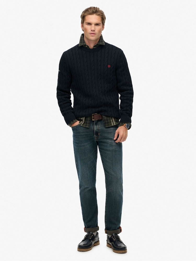Superdry Blue Cotton Cable Knit Crew Jumper - Image 2 of 5