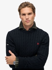 Superdry Blue Cotton Cable Knit Crew Jumper - Image 4 of 5