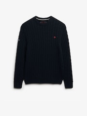 Superdry Blue Cotton Cable Knit Crew Jumper - Image 5 of 5
