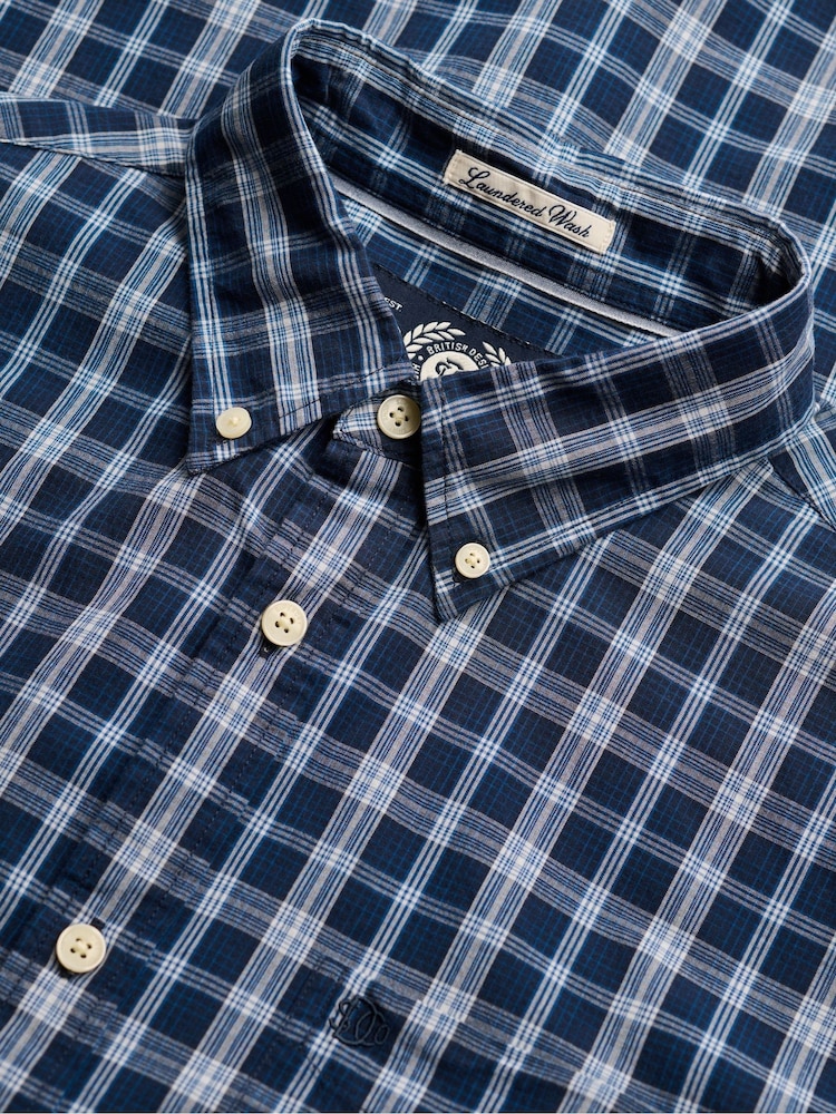 Superdry Wainscott Navy Blue Check Preppy Poplin Long Sleeve Shirt - Image 7 of 7