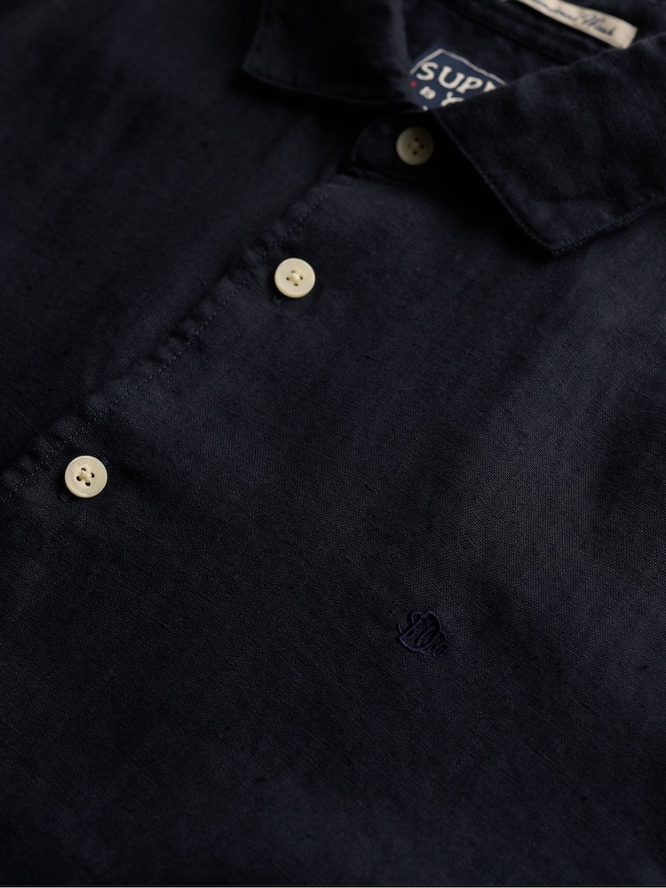 Eclipse Azul Marino - Superdry Riviera Short Sleeve Linen Shirt - Imagen 7 de 7
